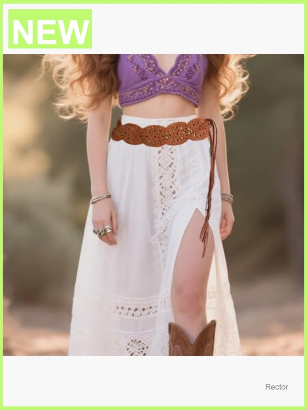 Wide Boho PU Leather Belt with Tassel & Cutout - Picture 4 of 5